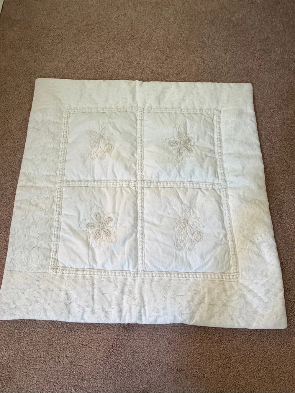 New Anthropologie vienne floral cotton embroidered euro sham lace white cover